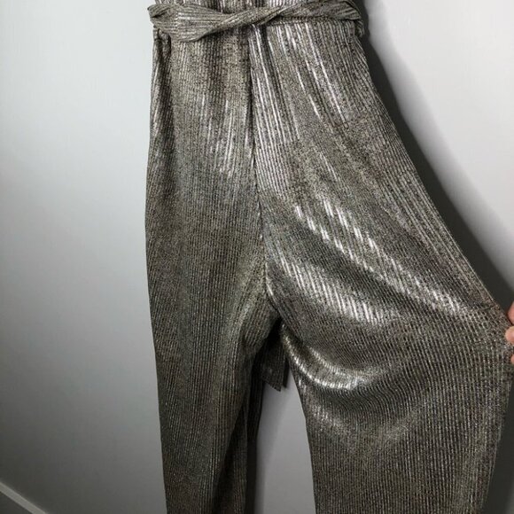BISHOP+YOUNG The Aspen Metallic Wide Leg V-neck Jumpsuit Romper 1 Piece Size XS - Picture 7 of 11